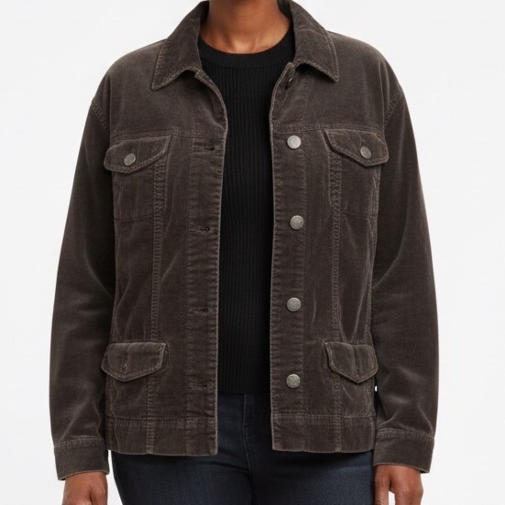 Chico's Dark Brown Corduroy Cotton Blend Casual Jacket Sz‎ 2 Large 12 - Picture 1 of 8